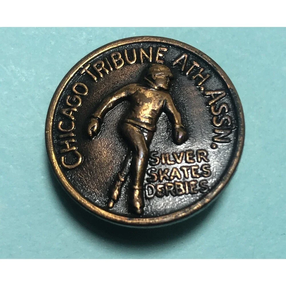 Vintage Chicago Tribune Athletic Assoc. Silver Skates Derbies Screw back pin
